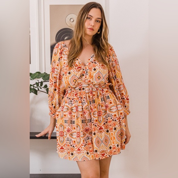 ODDI Printed Ruff Sleeve Romper with Pockets - Picture 1 of 5